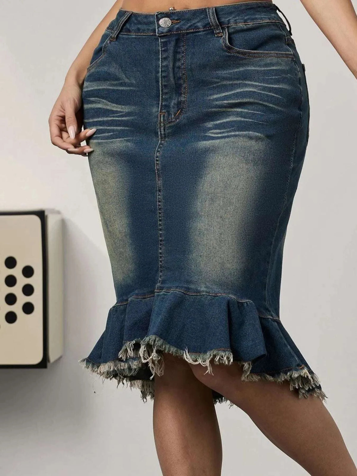 Raw Hem Mermaid Denim Skirt WESTCLOSET