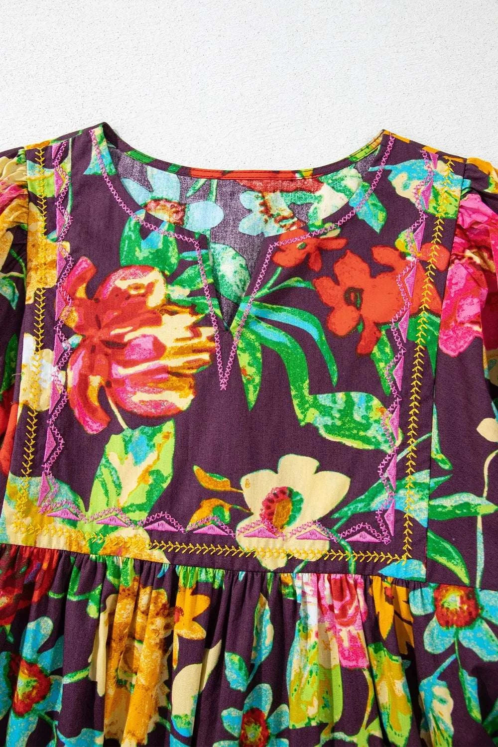 Flower Embroidered Trim Half Sleeve Blouse WESTCLOSET