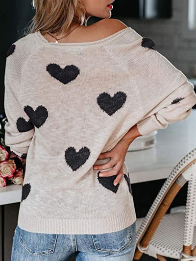 WestCloset Heart Scoop Neck Long Sleeve Sweater 