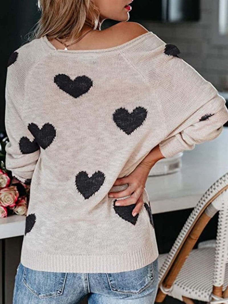 WestCloset Heart Scoop Neck Long Sleeve Sweater 