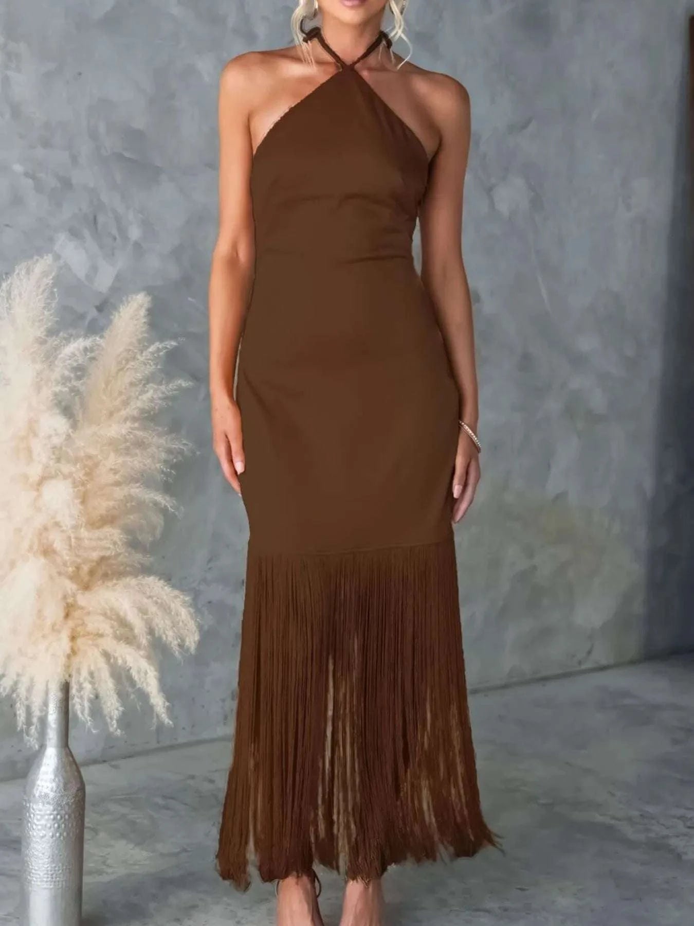 Fringe Halter Neck Dress WESTCLOSET