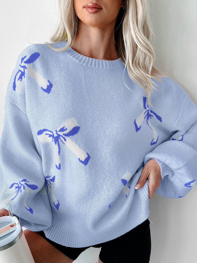 WestCloset Bow Round Neck Long Sleeve Sweater 