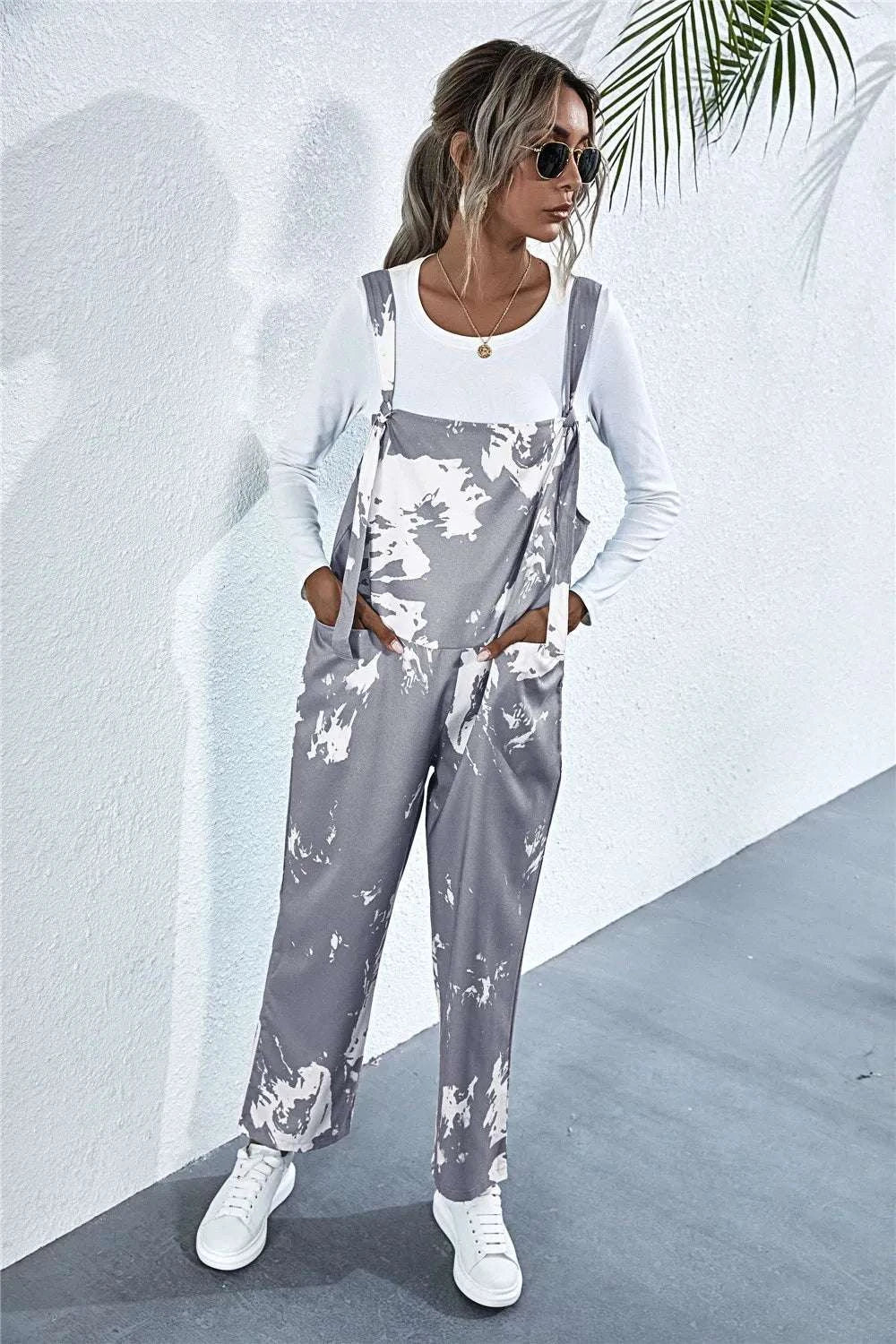 Pocketed Tie-Dye Wide Strap Overalls WESTCLOSET