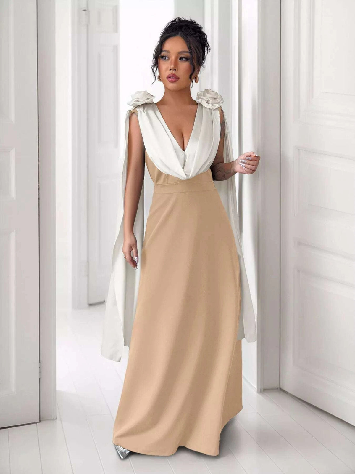 Floral Applique Two Tone Maxi Dress WESTCLOSET