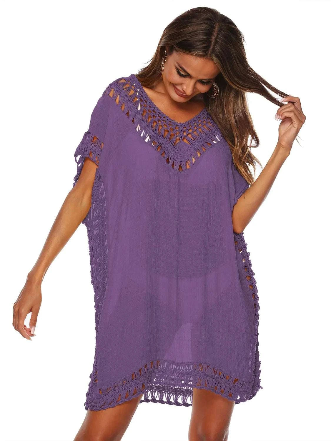 Bohemian Crochet Trim Beach Cover Up Dress WESTCLOSET