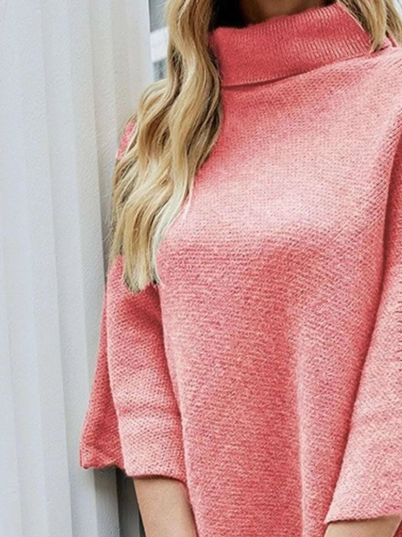 Button-Decor Turtleneck Poncho Pullover WESTCLOSET