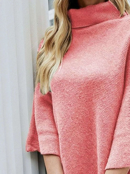 Button-Decor Turtleneck Poncho Pullover WESTCLOSET