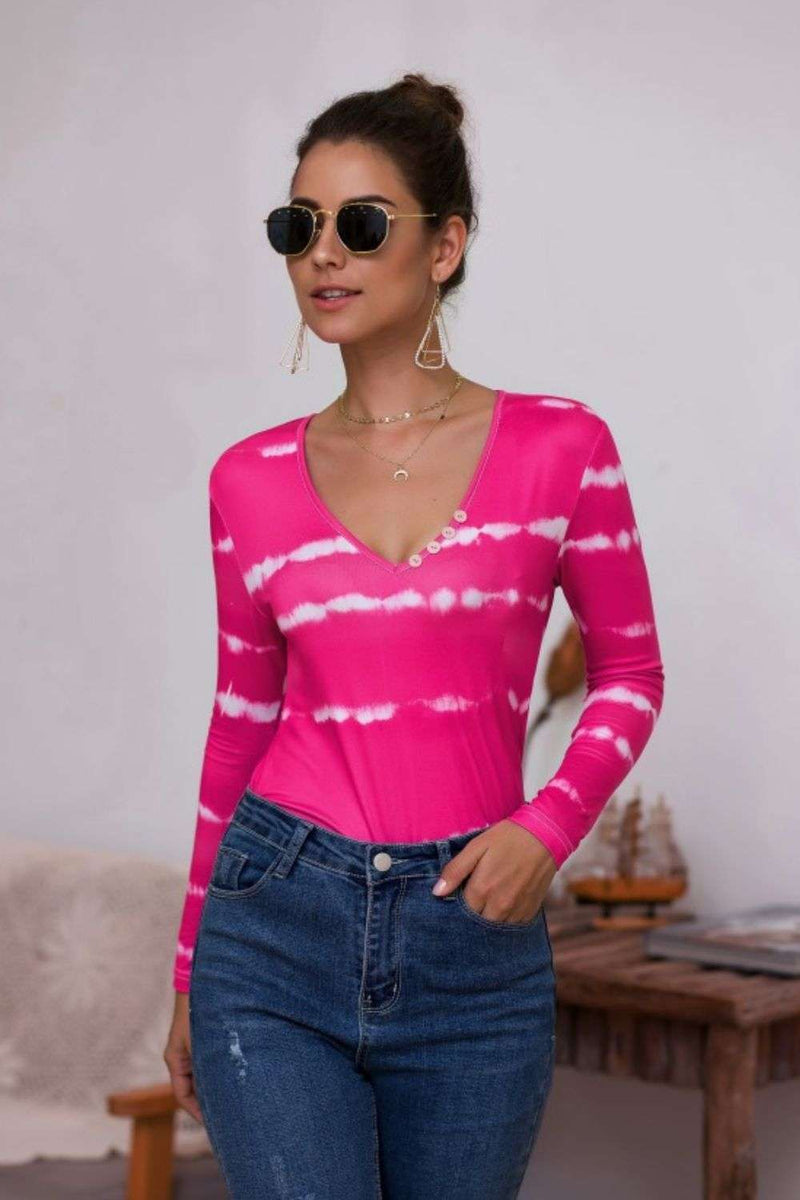 Tie-Dye Plunge Long Sleeve Top WESTCLOSET