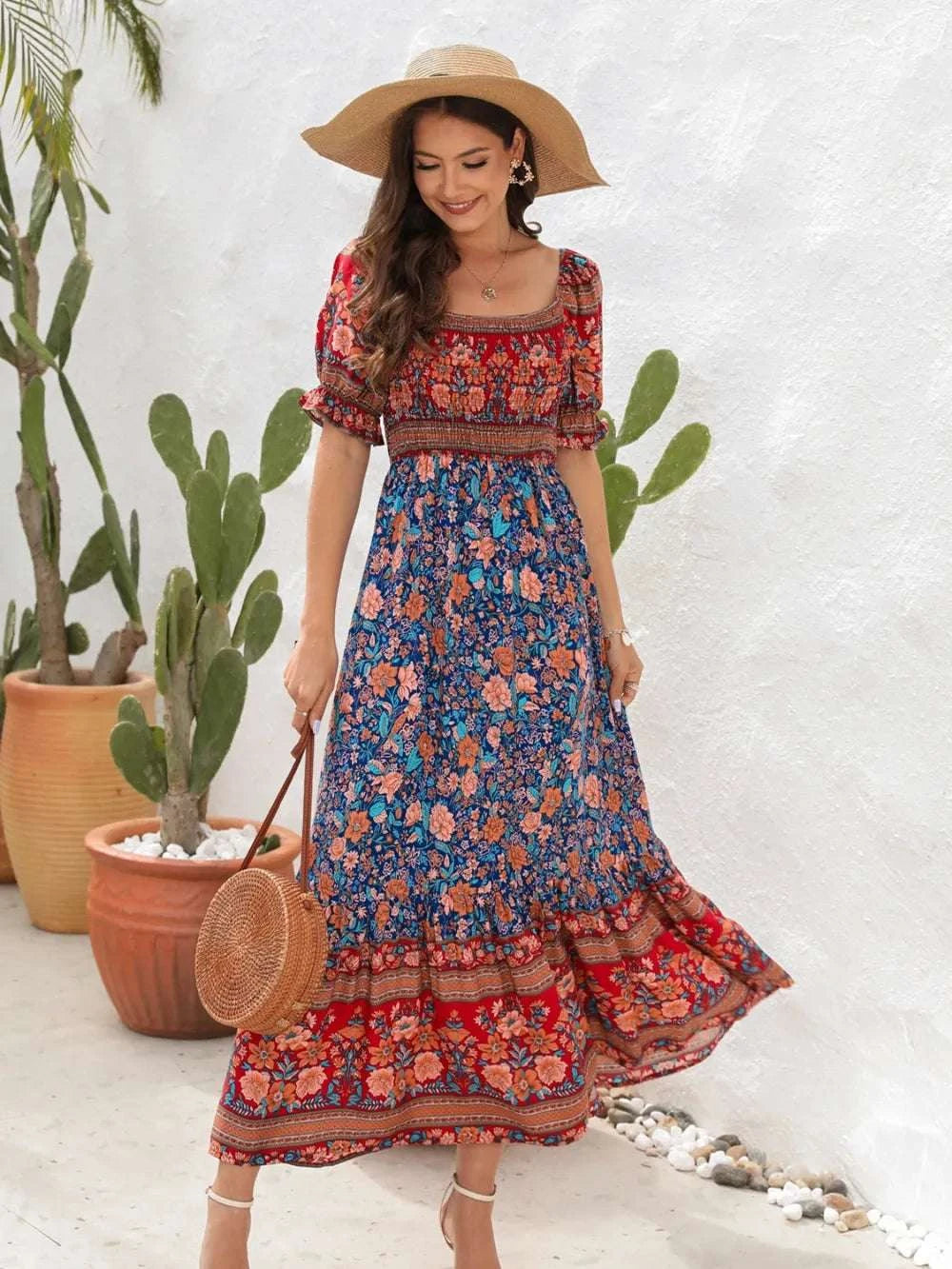 Floral Flounce Sleeve Midi Dress WESTCLOSET