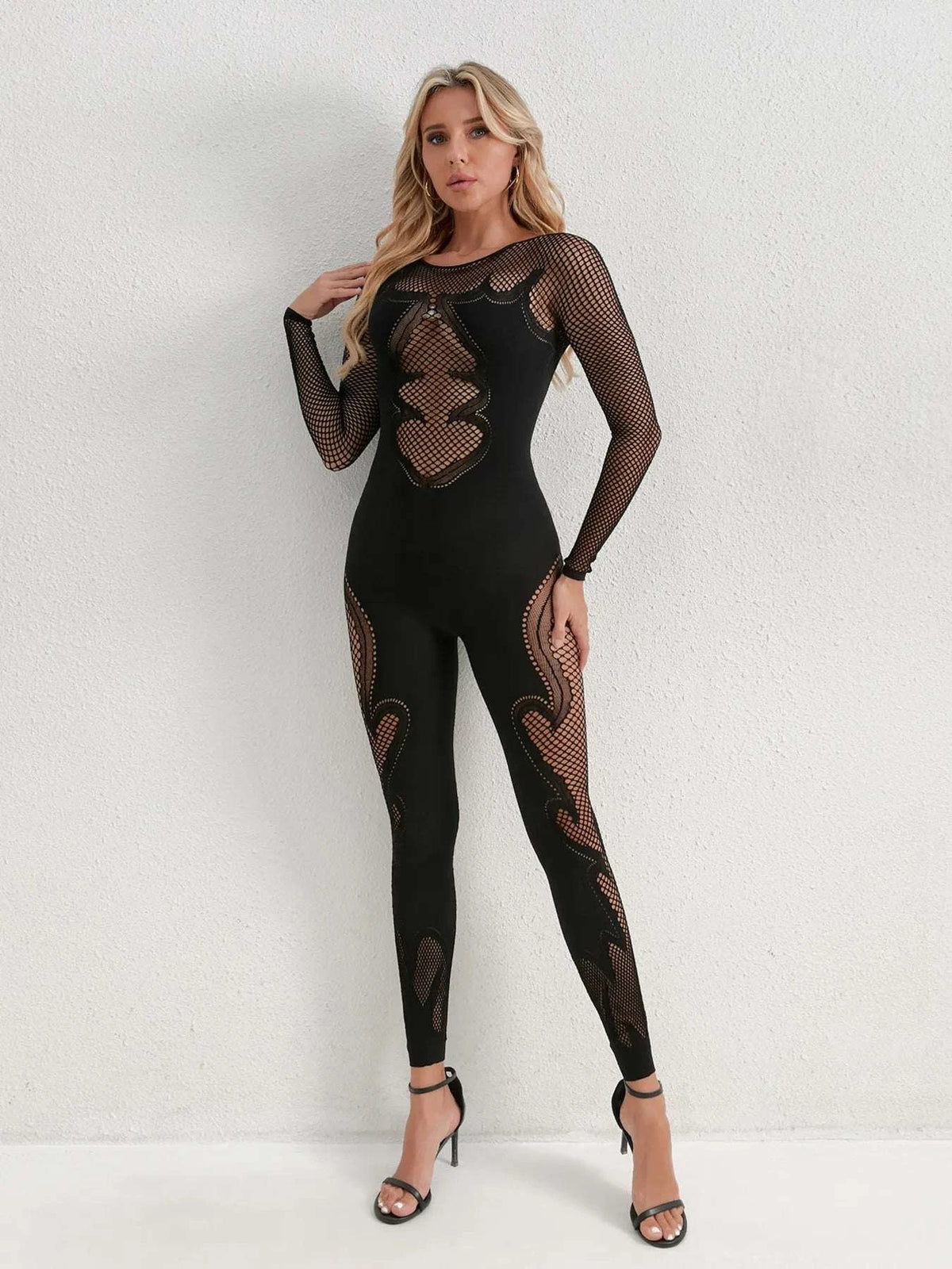 Fishing Net Sheer Long Sleeve Jumpsuit WESTCLOSET
