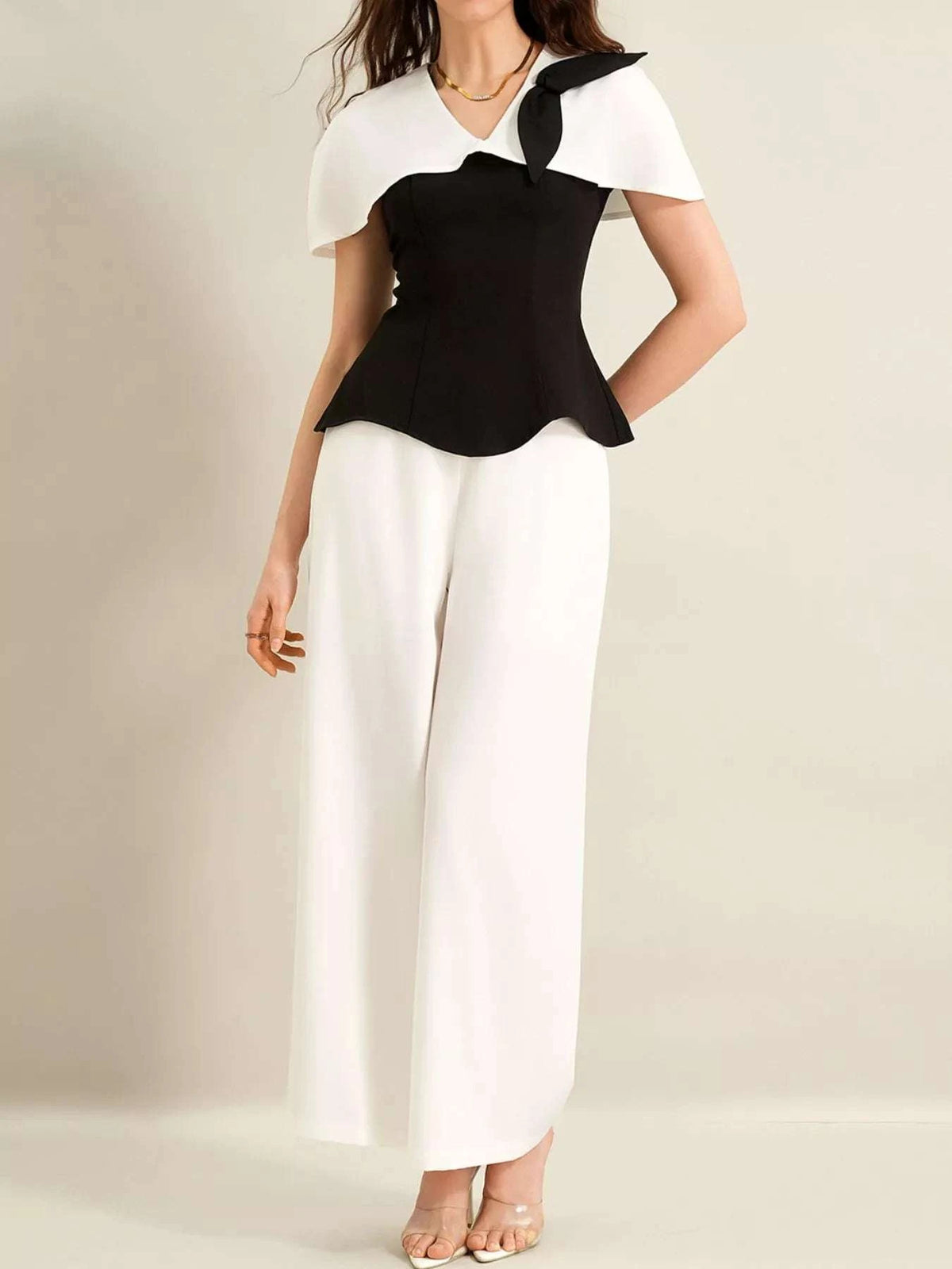 Peplum Top with Wide-Leg Pants Set WESTCLOSET