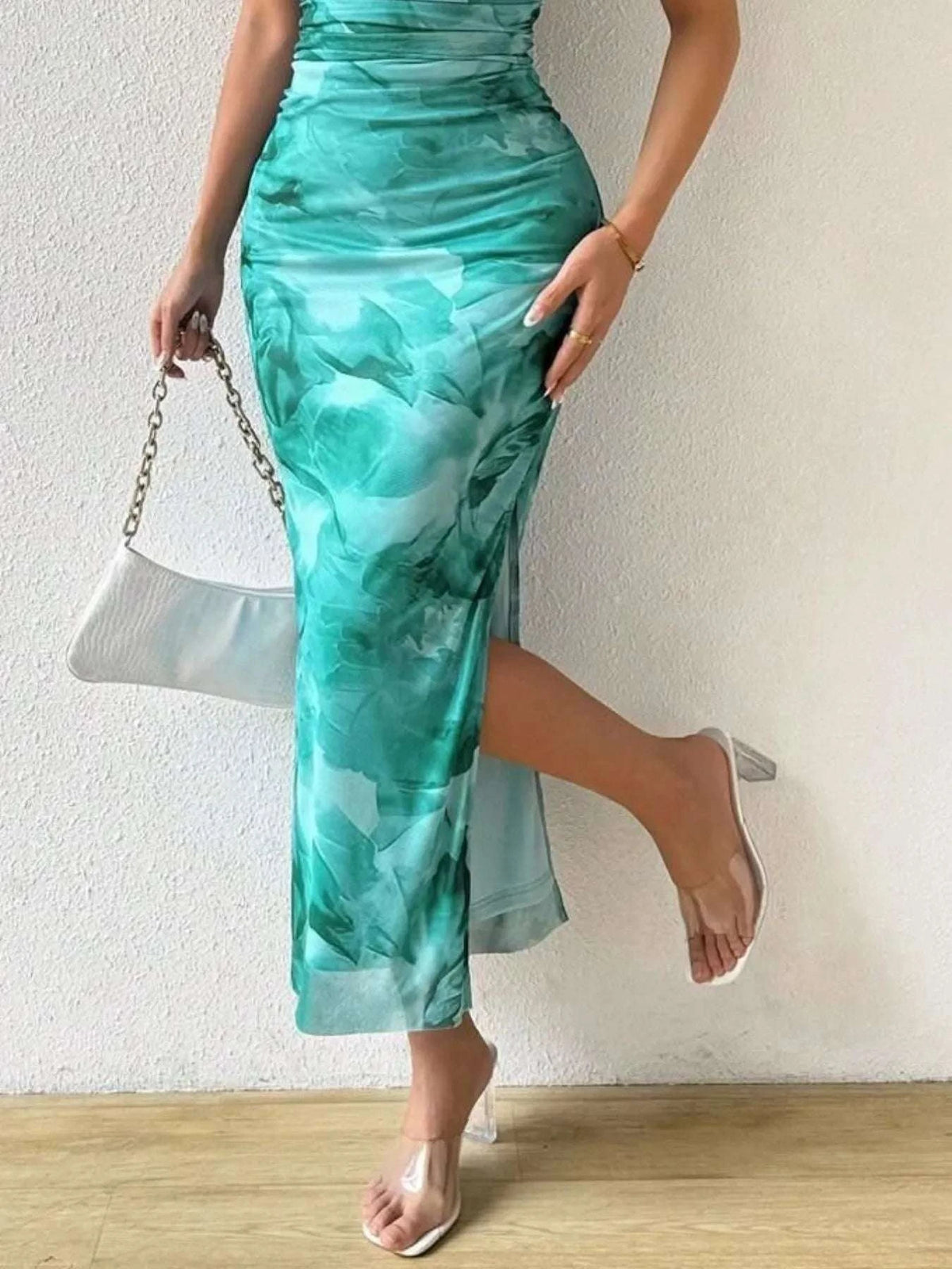 Printed Side Slit Tube Dress WESTCLOSET