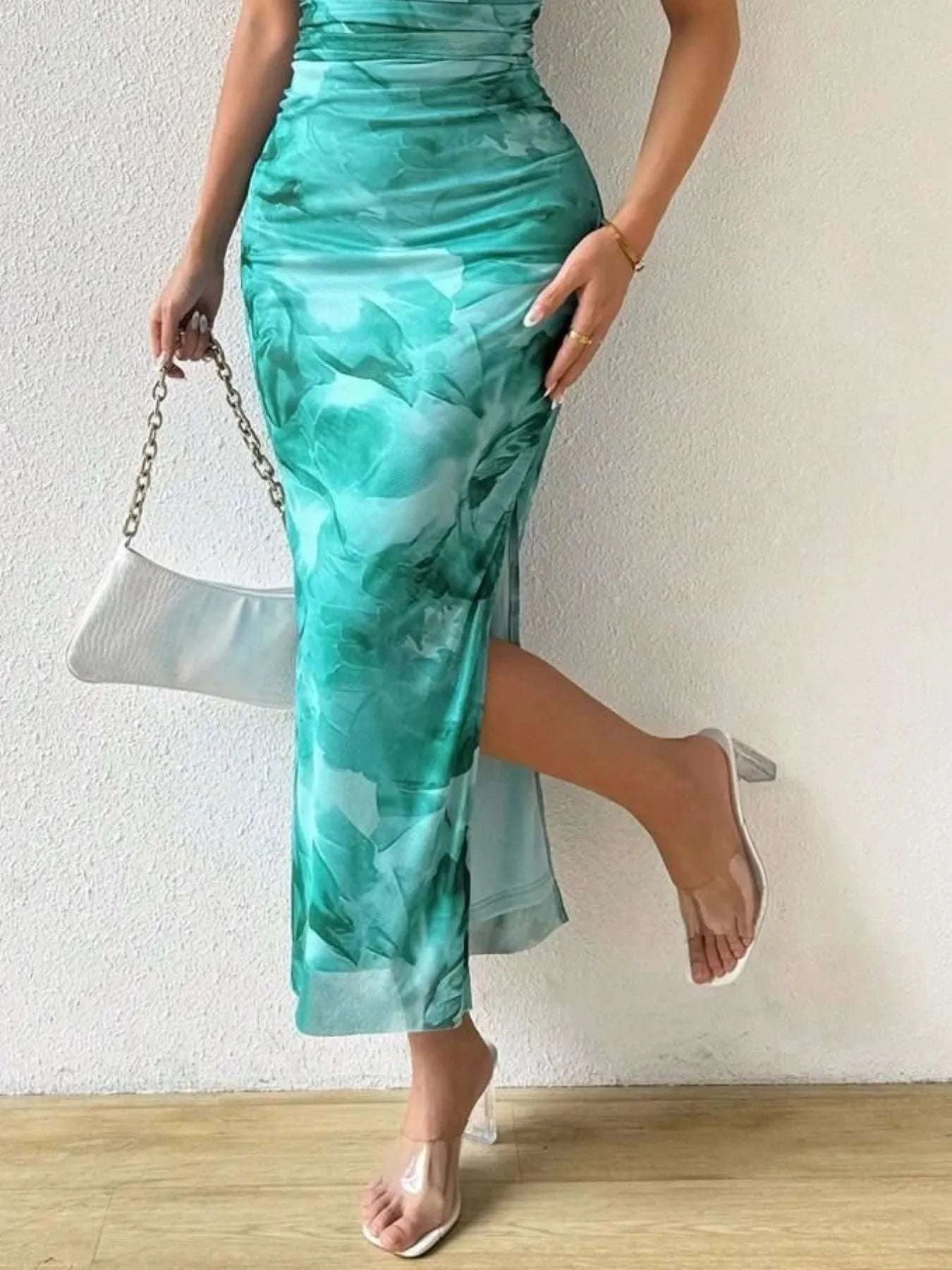 Printed Side Slit Tube Dress WESTCLOSET