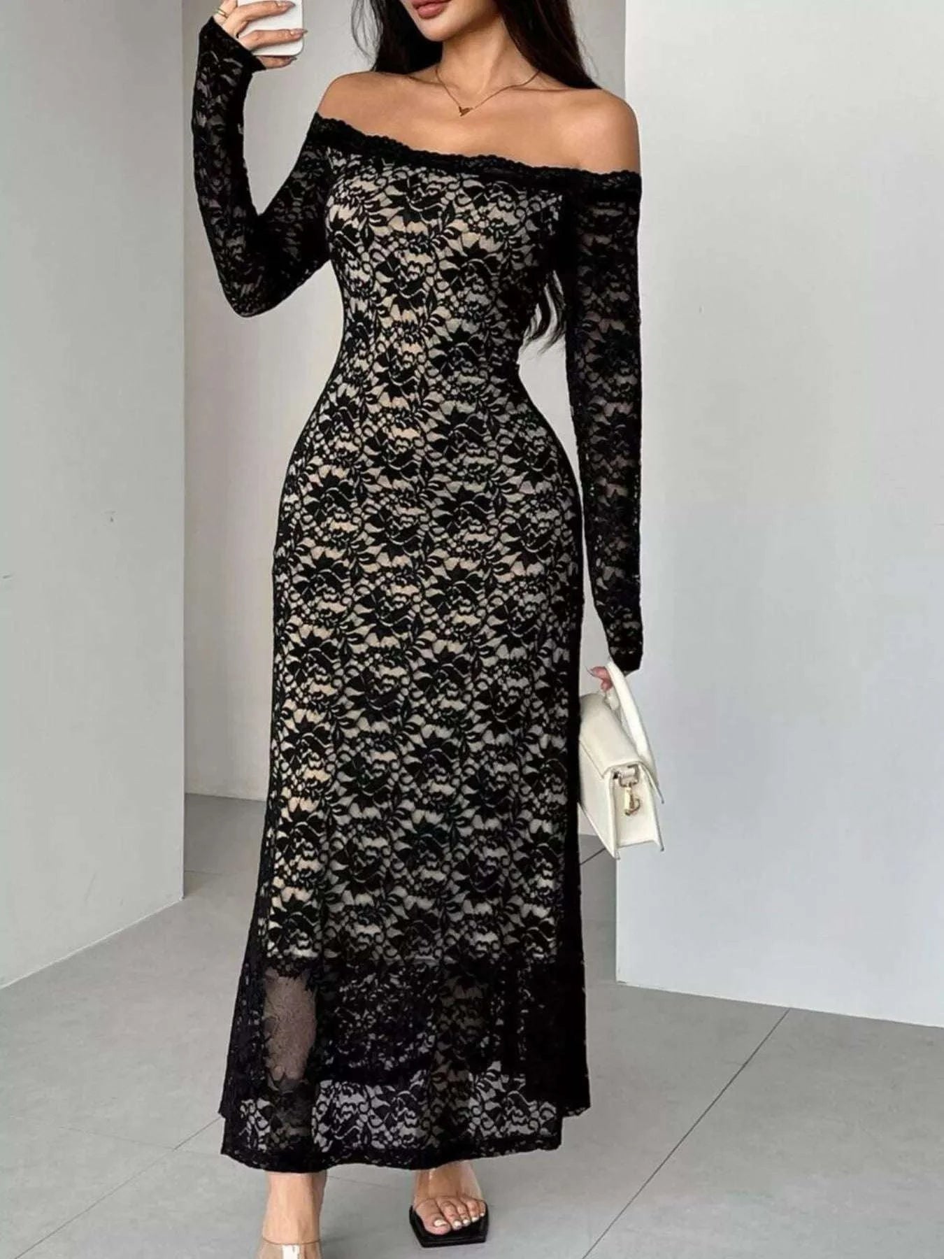 Off-Shoulder Lace Maxi Dress WESTCLOSET