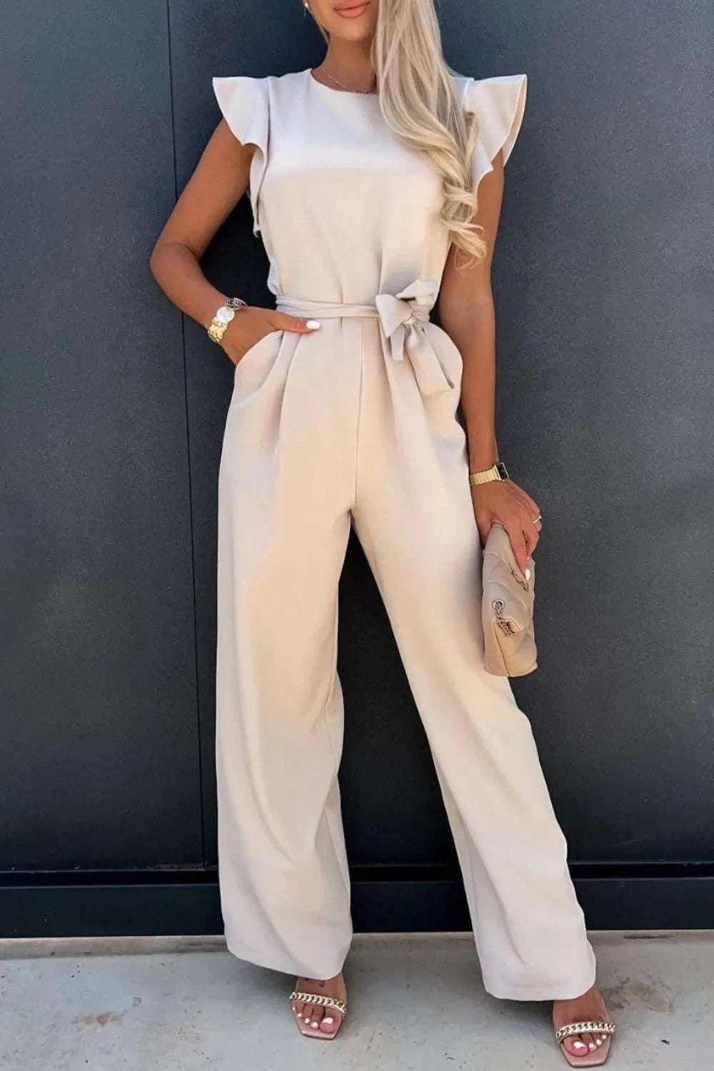Round Neck Cap Sleeve Jumpsuit WESTCLOSET
