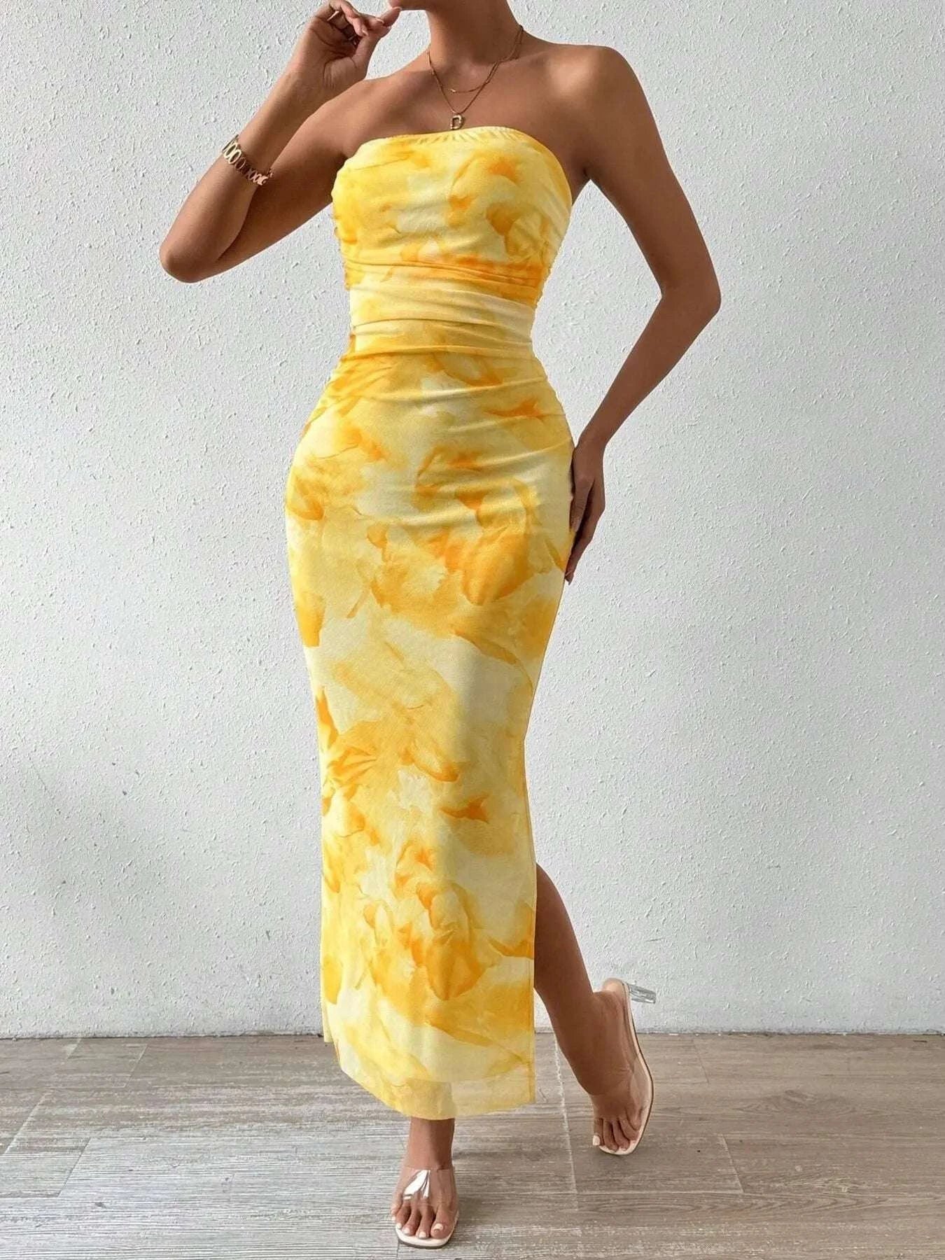 Printed Side Slit Tube Dress WESTCLOSET