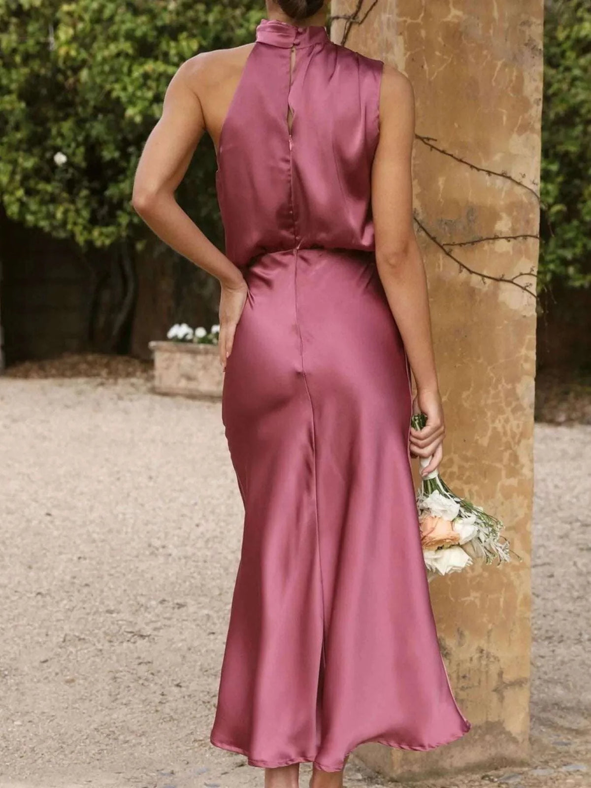 Asymmetrical Ruched Sleeveless Midi Dress WESTCLOSET