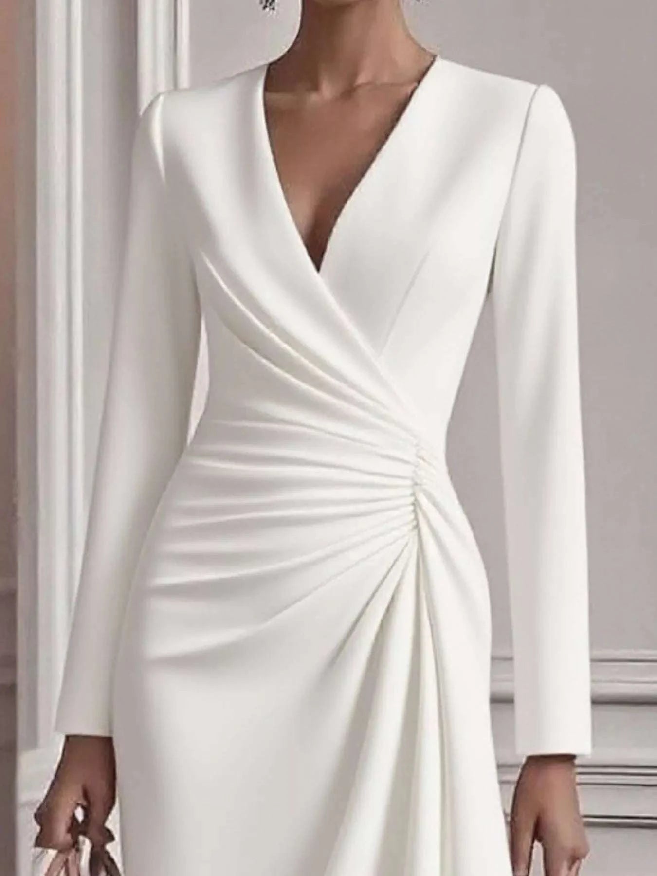Ruched Surplice Long Sleeve Dress WESTCLOSET