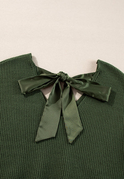 WestCloset Tied Back V-Neck Long Sleeve Sweater 