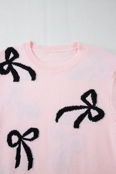 WestCloset Bow Pattern Round Neck Loose Fit Sweater 
