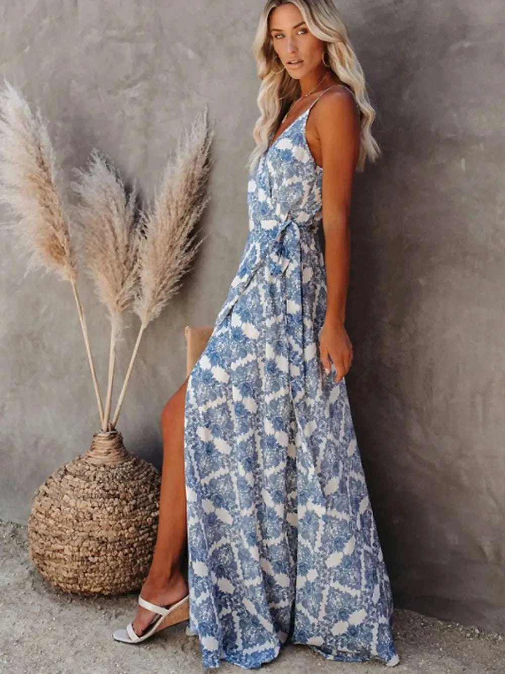 Printed Tied Maxi Cami Dress WESTCLOSET