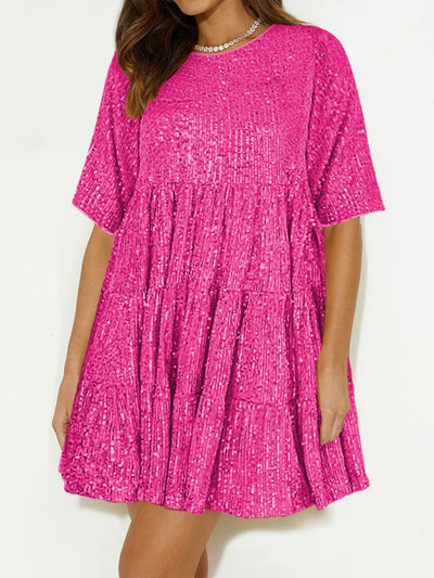 WestCloset Sequin Round Neck Half Sleeve Mini Dress 