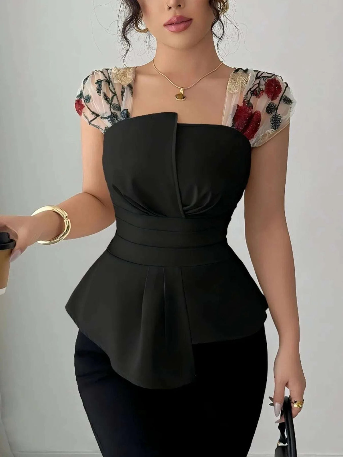 Floral Cap Sleeve Peplum Blouse WESTCLOSET