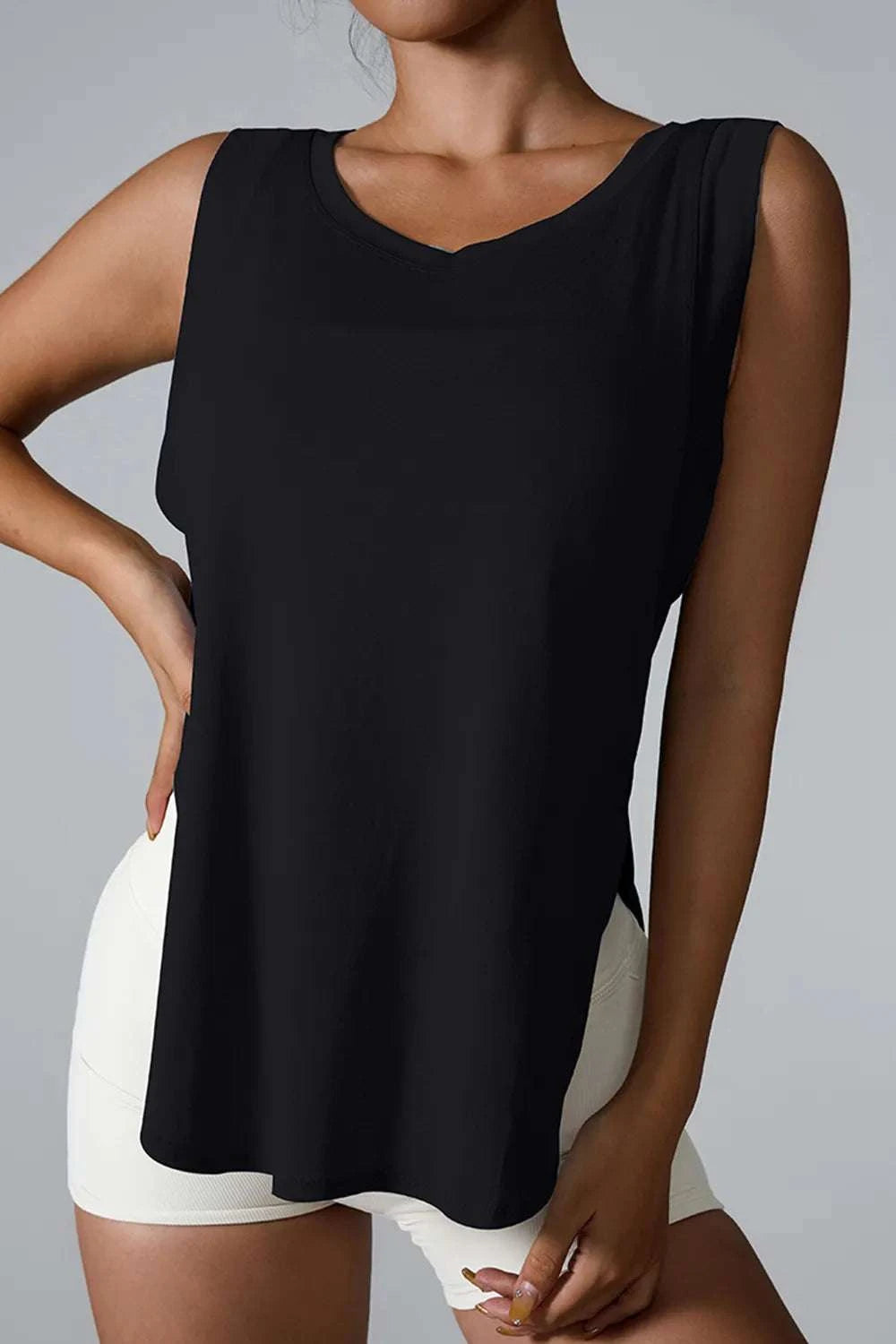 Slit Round Neck Active Tank WESTCLOSET