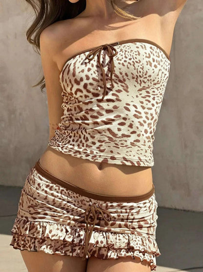 Leopard Print Strapless Top and Skirt Two-Piece Set WESTCLOSET