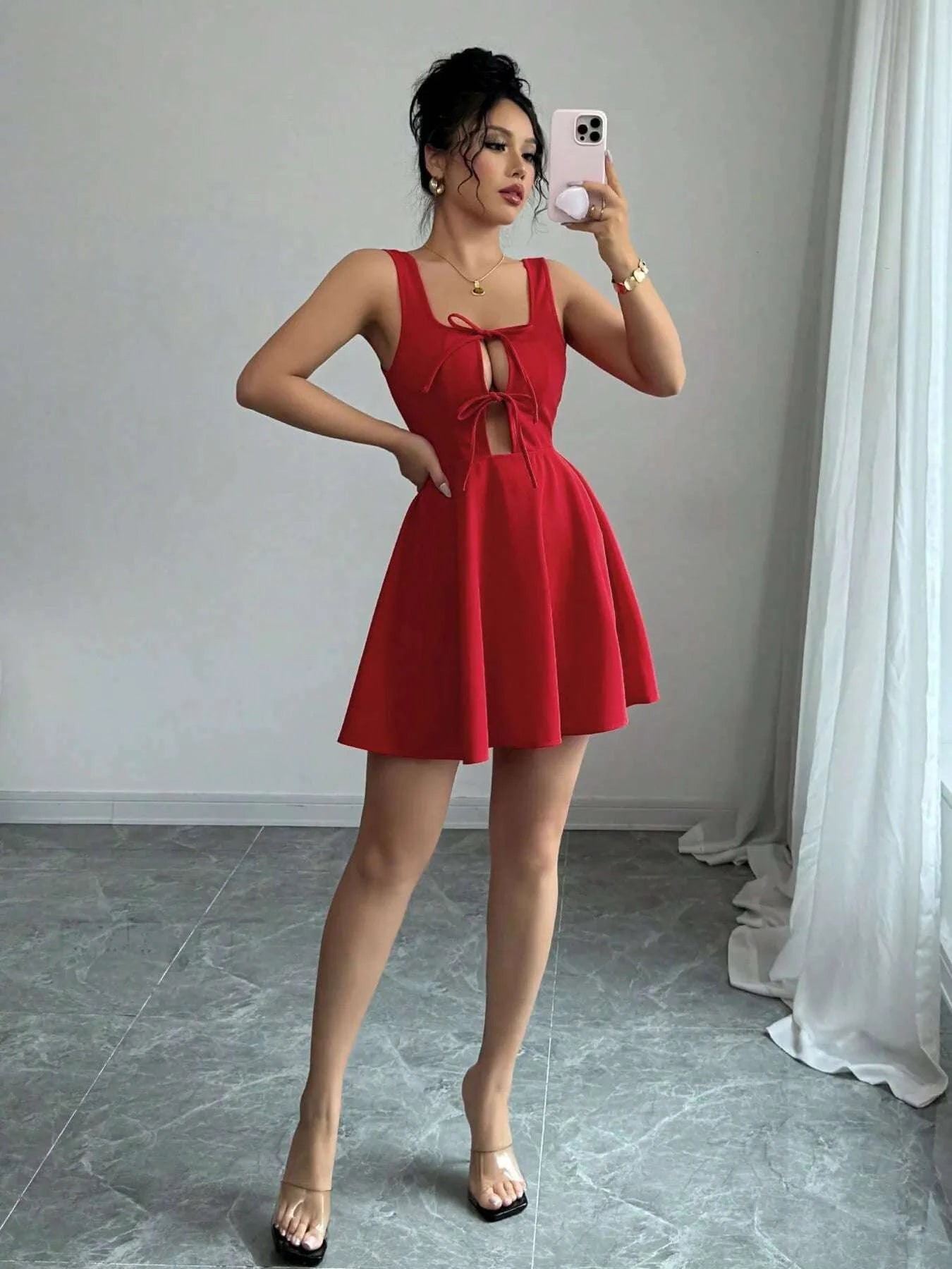 Tie Front Wide Strap Dress WESTCLOSET