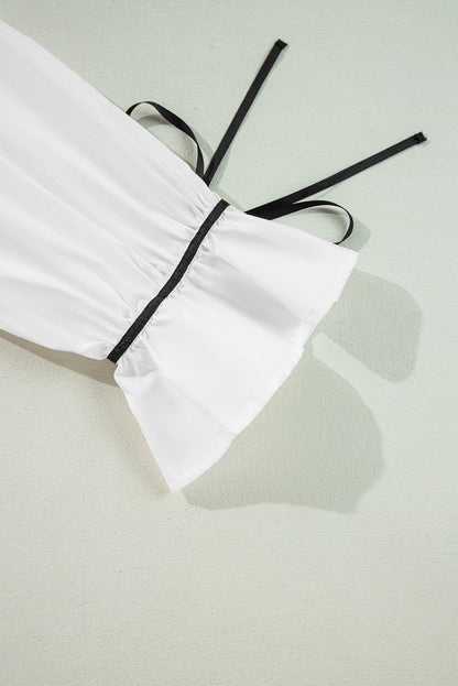 WestCloset Ribbon Bowtie Collared Neck Flounce Sleeve Shirt 