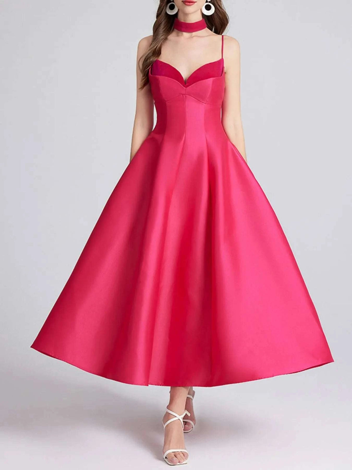 Sweetheart Spaghetti Strap Midi Dress with Collar WESTCLOSET