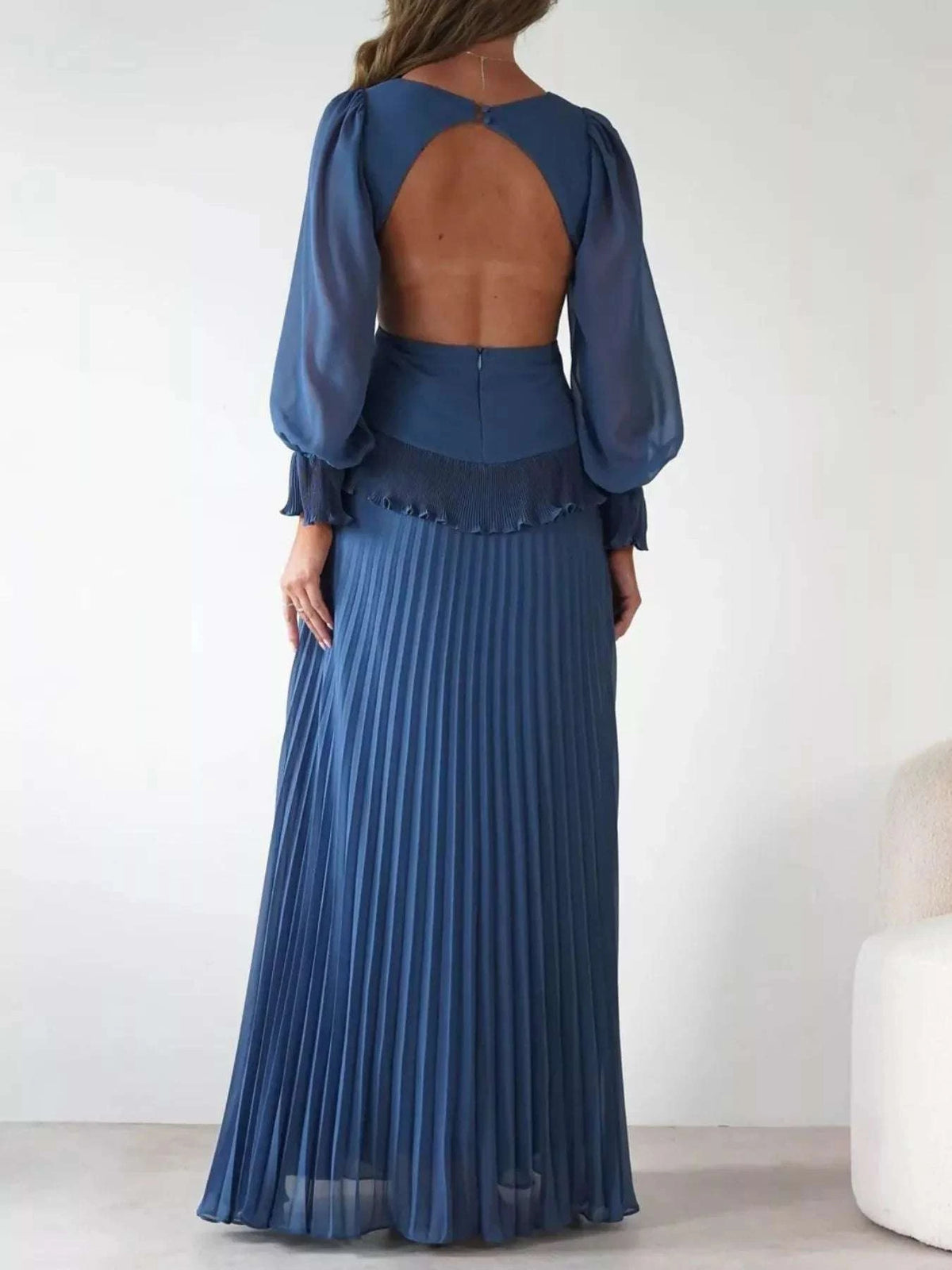 Backless Pleated Long Sleeve Maxi Dress WESTCLOSET