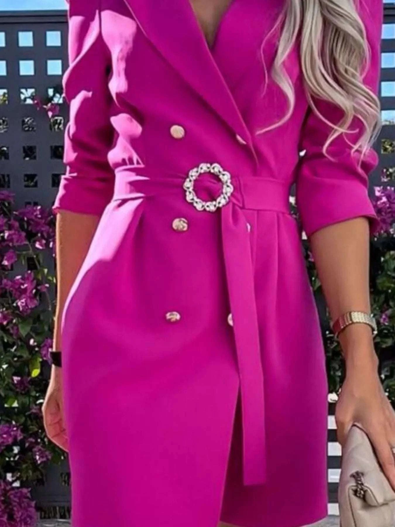 3/4 Sleeve Belted Blazer Dress WESTCLOSET