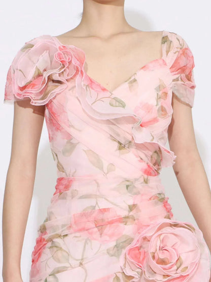 Floral Ruffled Short Sleeve Maxi Dress WESTCLOSET