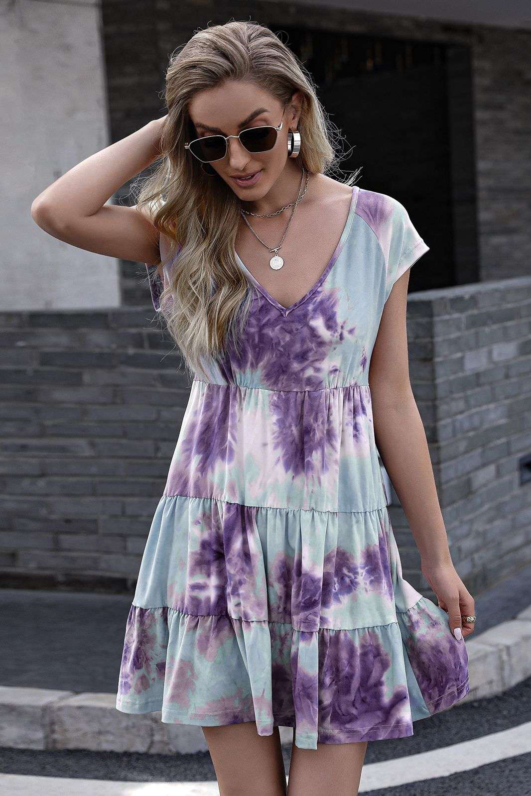 Ivy Lane Tie-Dye Ruffle Hem Dress WESTCLOSET