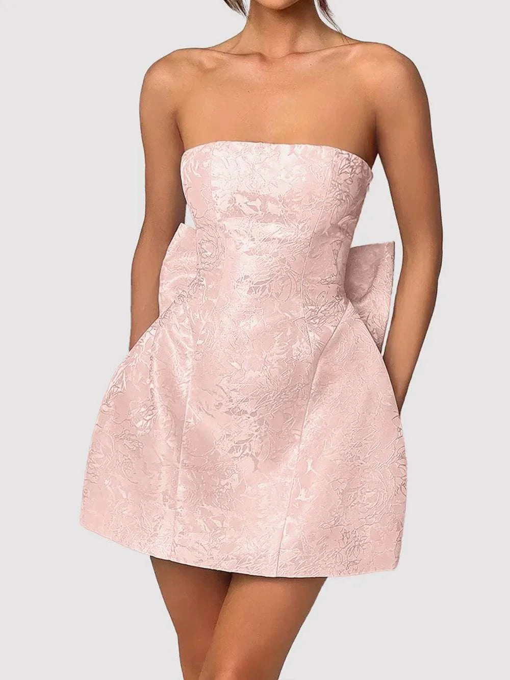Lace-Up Sleeveless Satin Mini Dress with Bow WESTCLOSET