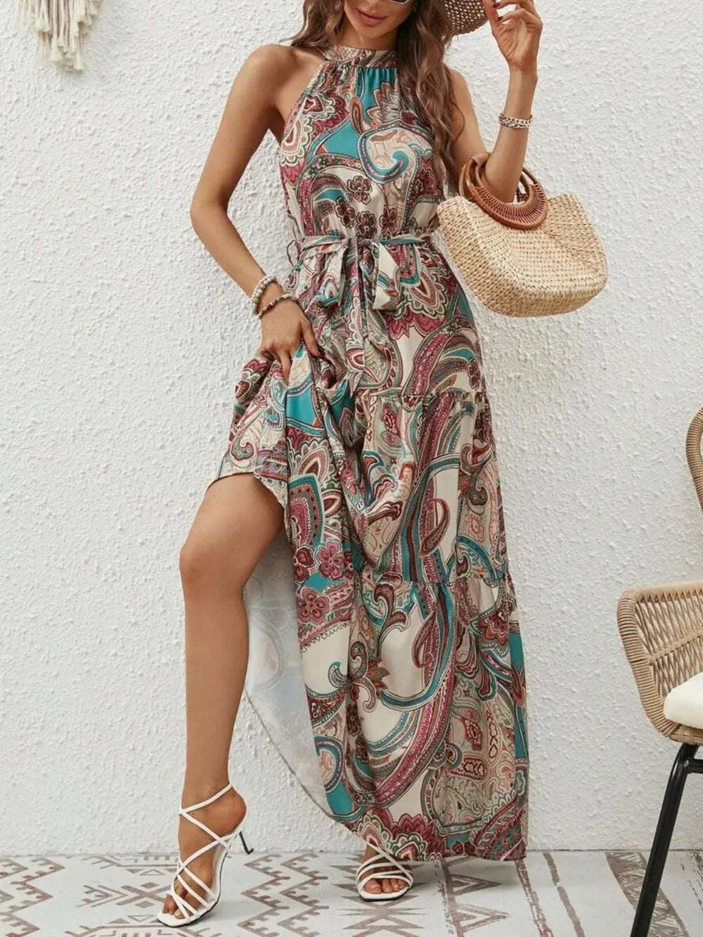 Tied Floral Sleeveless Dress WESTCLOSET