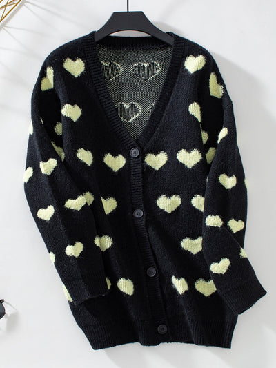 WestCloset Heart V-Neck Button Up Long Sleeve Cardigan 