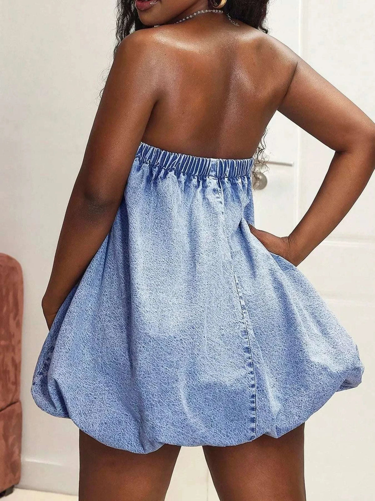 Tube Bubble Hem Denim Dress WESTCLOSET