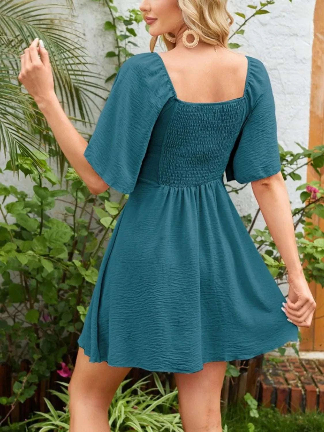 Smocked Back Knotted Flutter Sleeve Dress WESTCLOSET