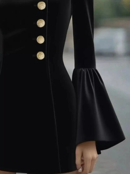 Bell Sleeve Mini Dress with Front Button WESTCLOSET