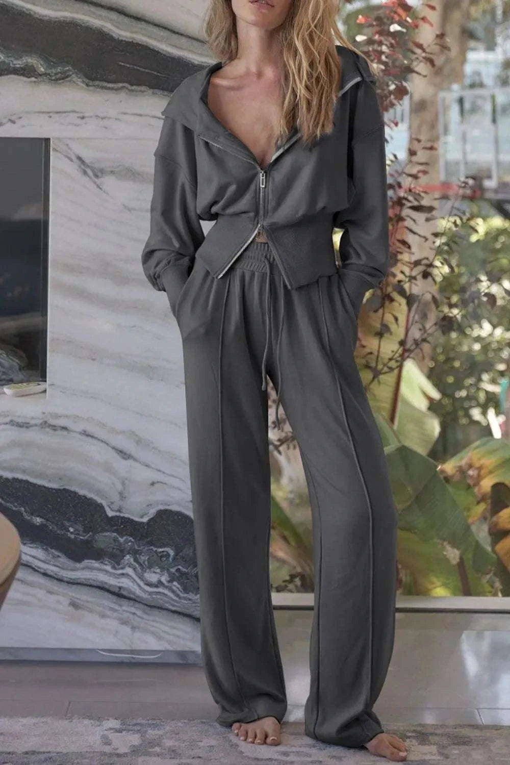 Zip-Up Hoodie and Pants Active Set WESTCLOSET