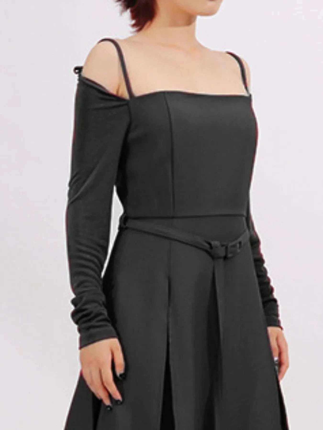 Slit Spaghetti Strap Long Sleeve Dress WESTCLOSET