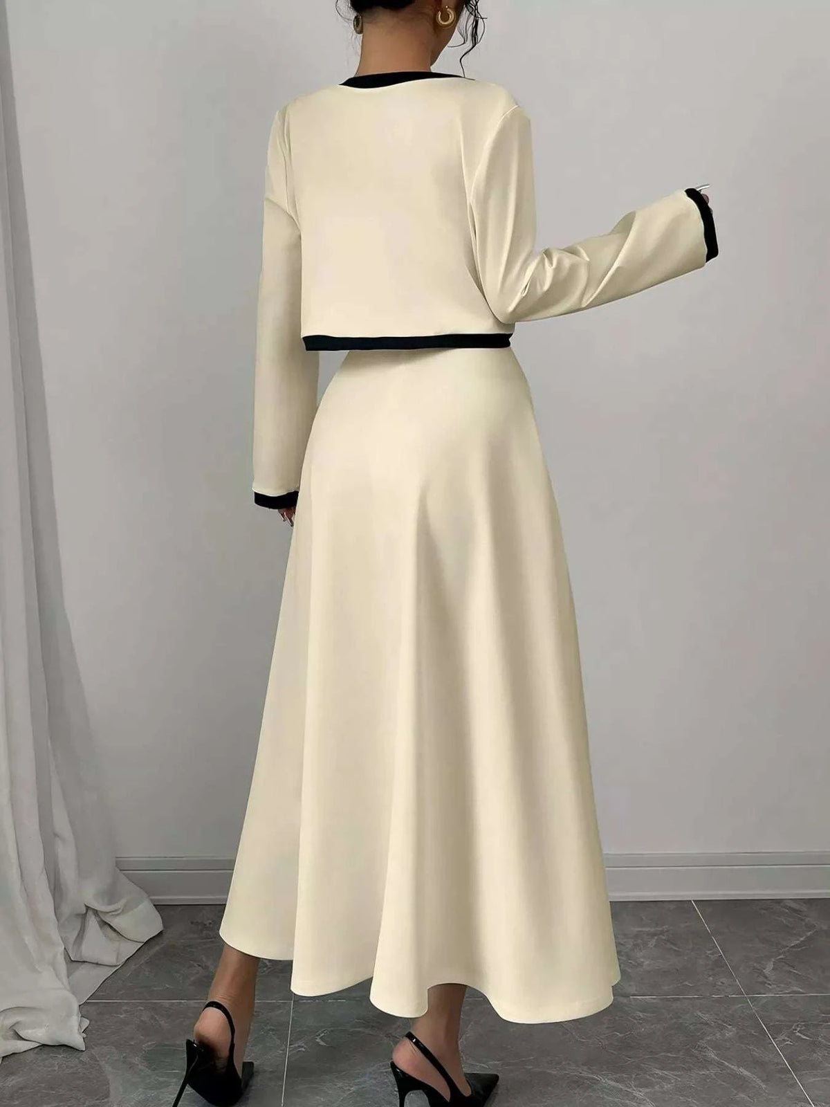 Contrast Trim Maxi Dress and Cropped Cardigan Set WESTCLOSET