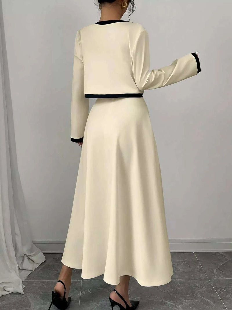 Contrast Trim Maxi Dress and Cropped Cardigan Set WESTCLOSET