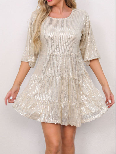 WestCloset Sequin Round Neck Half Sleeve Mini Dress 