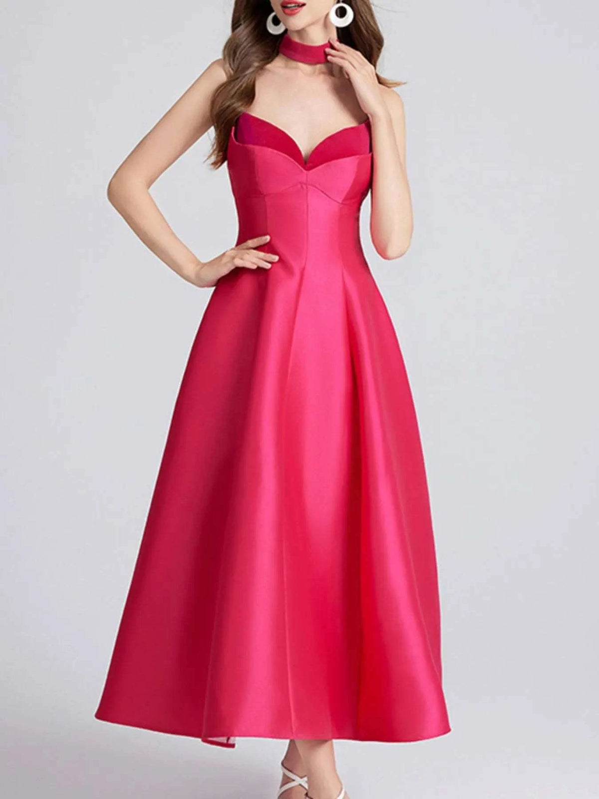 Sweetheart Spaghetti Strap Midi Dress with Collar WESTCLOSET