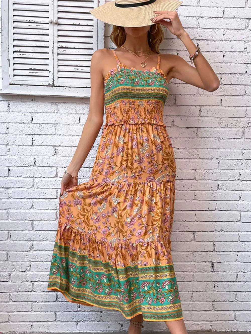 Printed Square Neck Midi Cami Dress WESTCLOSET