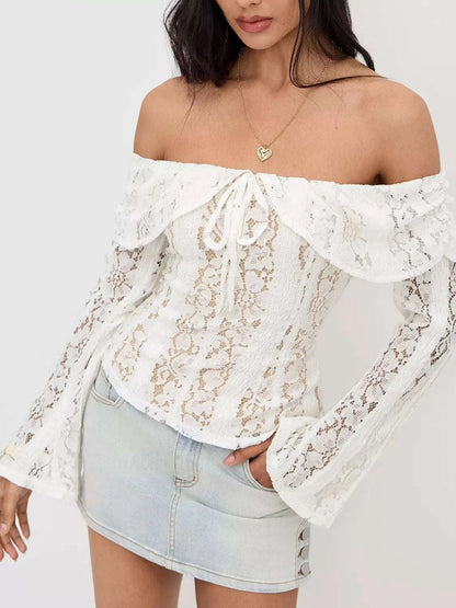 Off-Shoulder Lace Top with Bell Sleeves WESTCLOSET